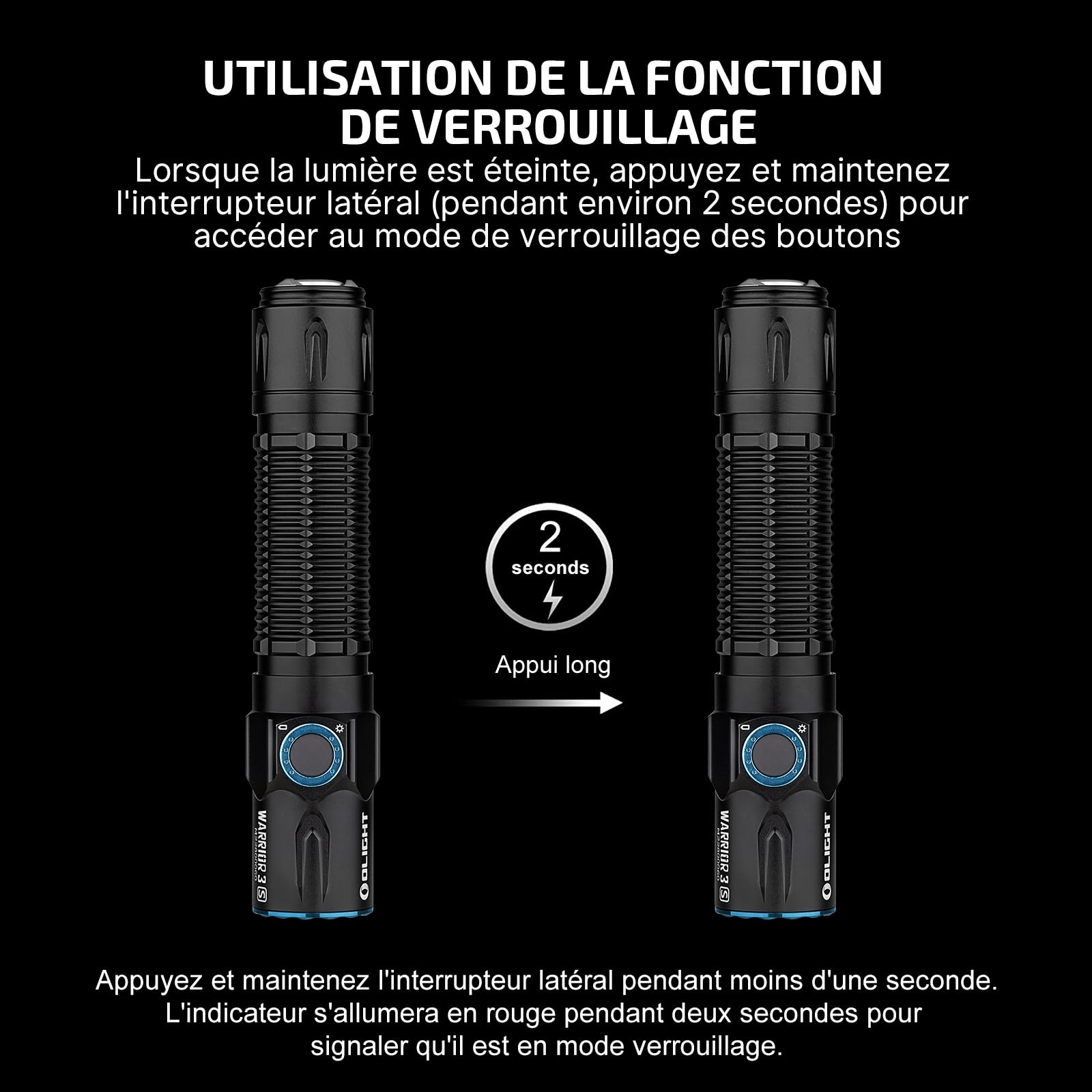 OLIGHT Warrior 3s Lampe de Poche Tactique 2300 LM, 300M, Charge via USB-C | Équipé de Capteurs, Double Interrupteur, Étanche IPX8, Adapté au Camping, à la Randonnée et aux Situations d'Urgence