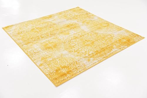 Miniatura 9 de Rugs.com Colección Monte Carlo - Alfombra cuadrada amarilla mediana de 6 pies perfecta para salas de estar, cocinas, entradas
