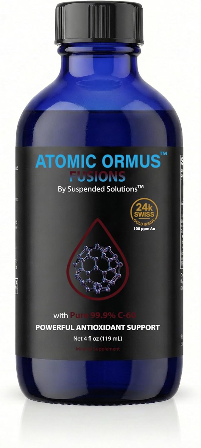Atomic ORMUS Fusions C60 Monoatomic Gold – 4oz Liquid, 99.9% Pure C60 Carbon 60 + 24k Gold ORMUS, Solvent Free, Energy & Longevity Supplement