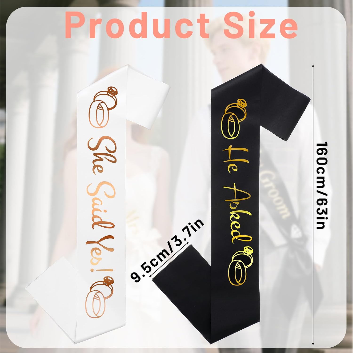 He Asked & She Said Yes Sashes Kit, Rose Gold Bride Sash, Gold Groom Sash, Funny Engagement Party Favors for Wedding Engagement Bachelorette Bridal Shower Party Decorations, Supplies, Ideas