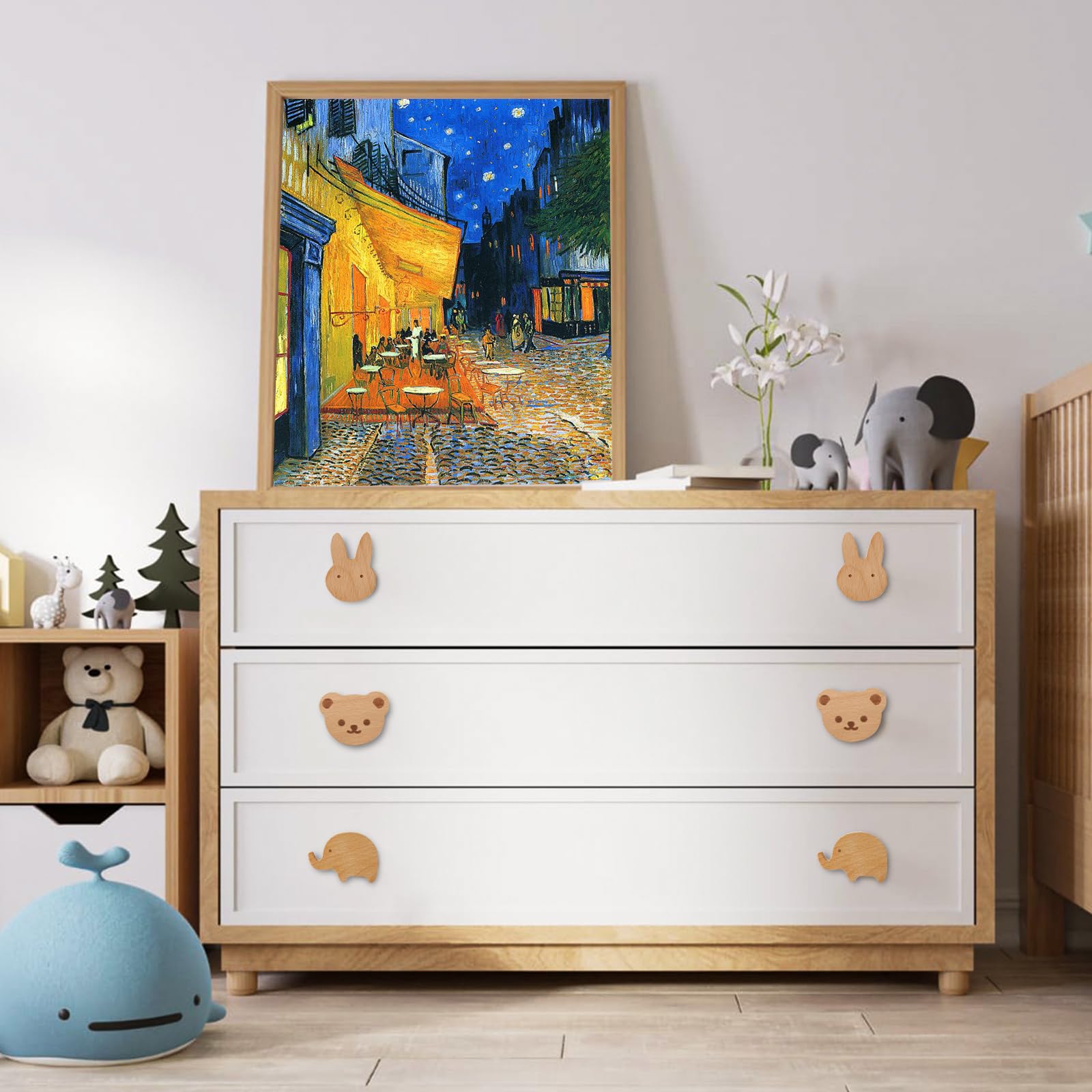 Pomelli per Mobili Bambini, 4 pezzi Pomelli in Legno con motivi animali, Pomelli per Mobili in Legno con Viti, Pomelli per Mobili Bambini Animali, Maniglie Armadio Cameretta, Mobili, Cassetti