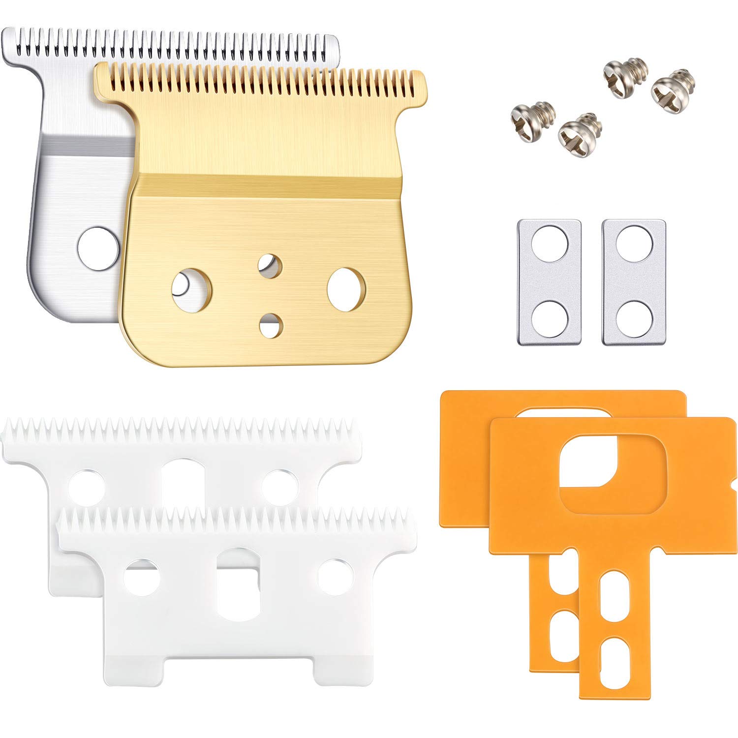 2 Pairs Adjustable Replacement T Blade Carbon Steel Blade Trimmer Replacement Blade Gold Silver Replacement T-Blade for Hair Trimmer