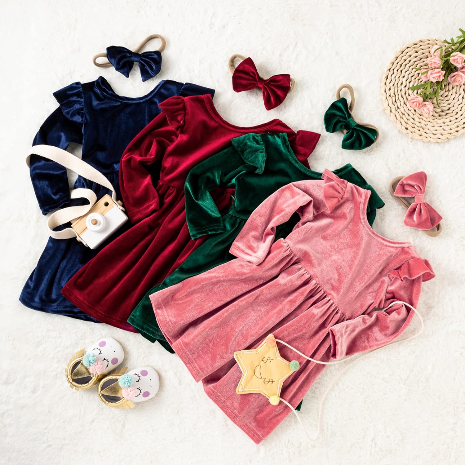 Toddler Baby Girl Velvet Christmas Dress for Girls Long Sleeve Ruffle Winter Party Wedding Holiday Dress - Image 5