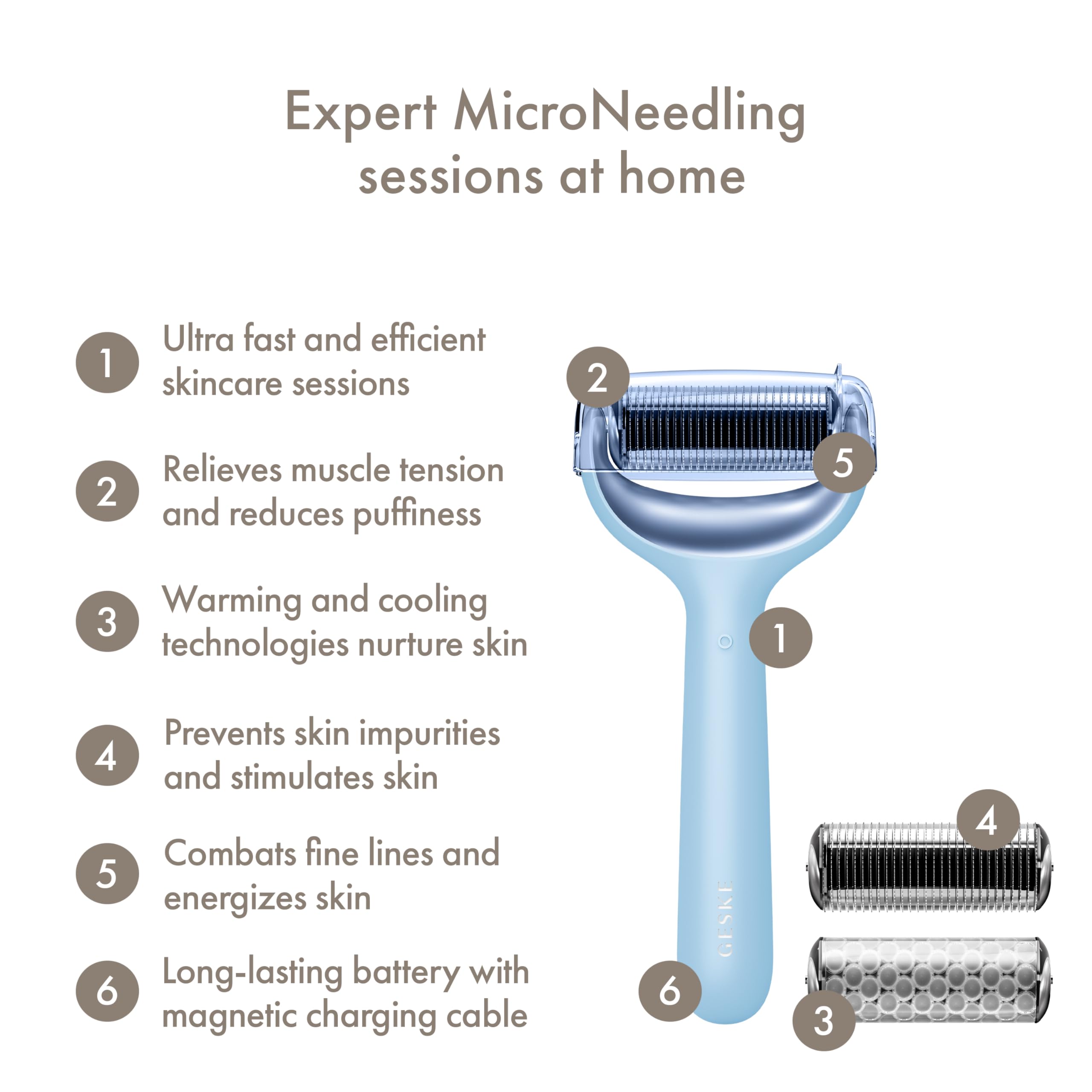 GESKE SmartAppGuided MicroNeedle Face & Body Roller | 8 in 1 | Derma Roller | Electric roller | Microneedling device | Needle roller | Beauty roller for face and body - Image 2