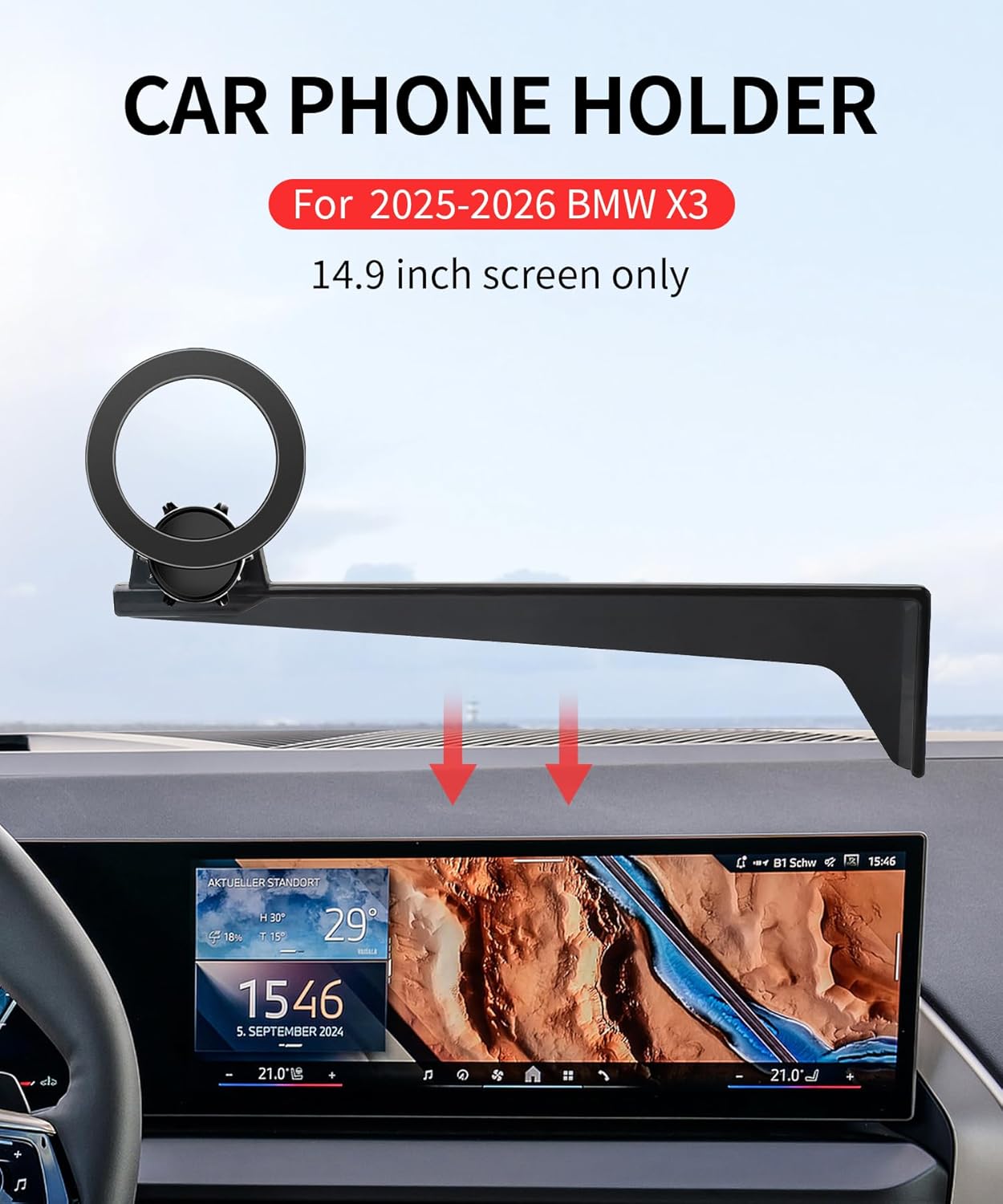 Car Phone Holder for 2025 2026 BMW X3 Accessories 14.9 inch Screen Fixed Clip, Phone Mount Compatible with MagSafe, Cell Phone Holder Does Not Affect Air Vent
