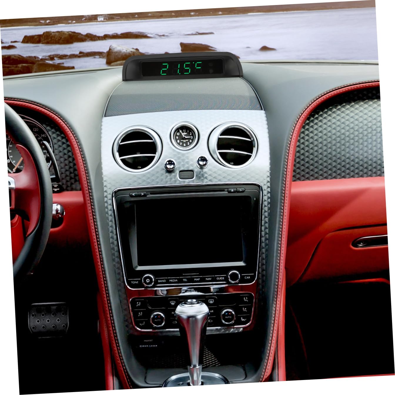 Car Solar Powered Clock with High Precision Electronic Thermometer Dashboard Clock Night Light for Vehicle Interior and Travel