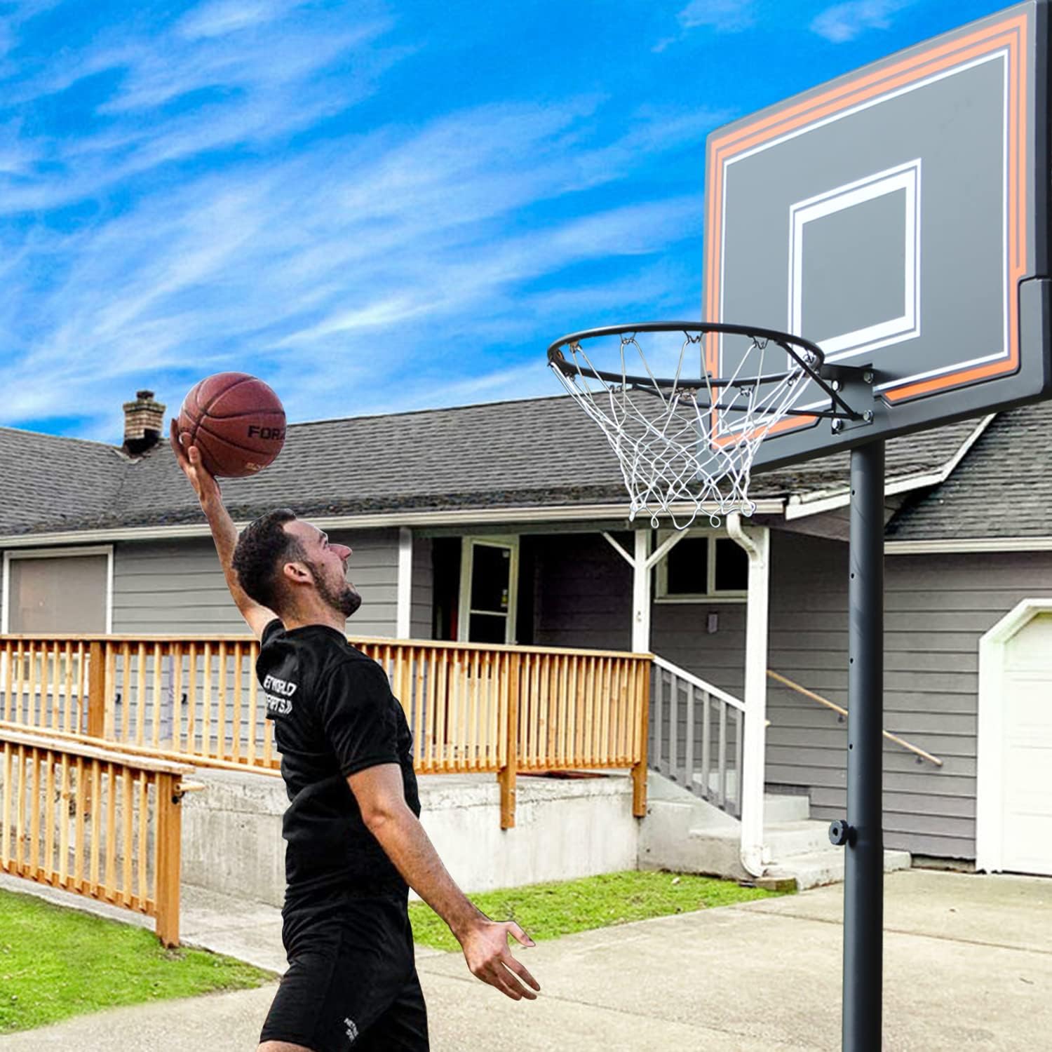 Basketball Hoop Basketball Goal 7ft-10ft Portable Basketball System Set with Wheels Height Adjustable for Kids Adult Teenagers Outdoor/Indoor Sports : Sports & Outdoors