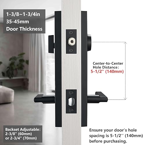 Miniatura 5 de SNBTLA Manija de puerta delantera negra mate  Juego de cerradura de puerta de entrada moderna con cerrojo, palanca de puerta exterior 3 llaves para