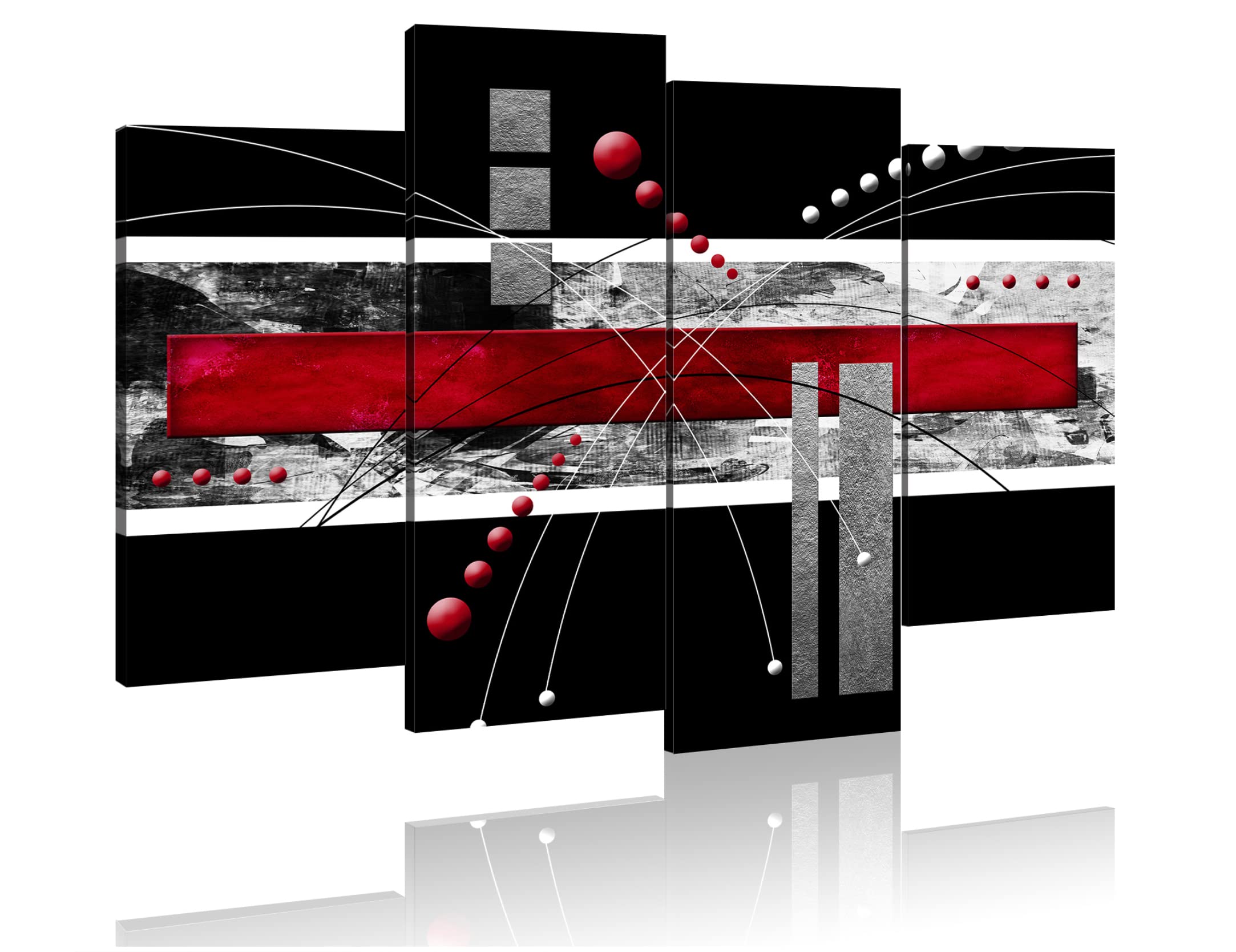 YPY Large Black Red Canvas Wall Art - 4 Panels Modern Abstract Picutre Set for Home Decoration - Contemporary Painting Artwork Ready to Hang Living Room Bedroom W64 x H46