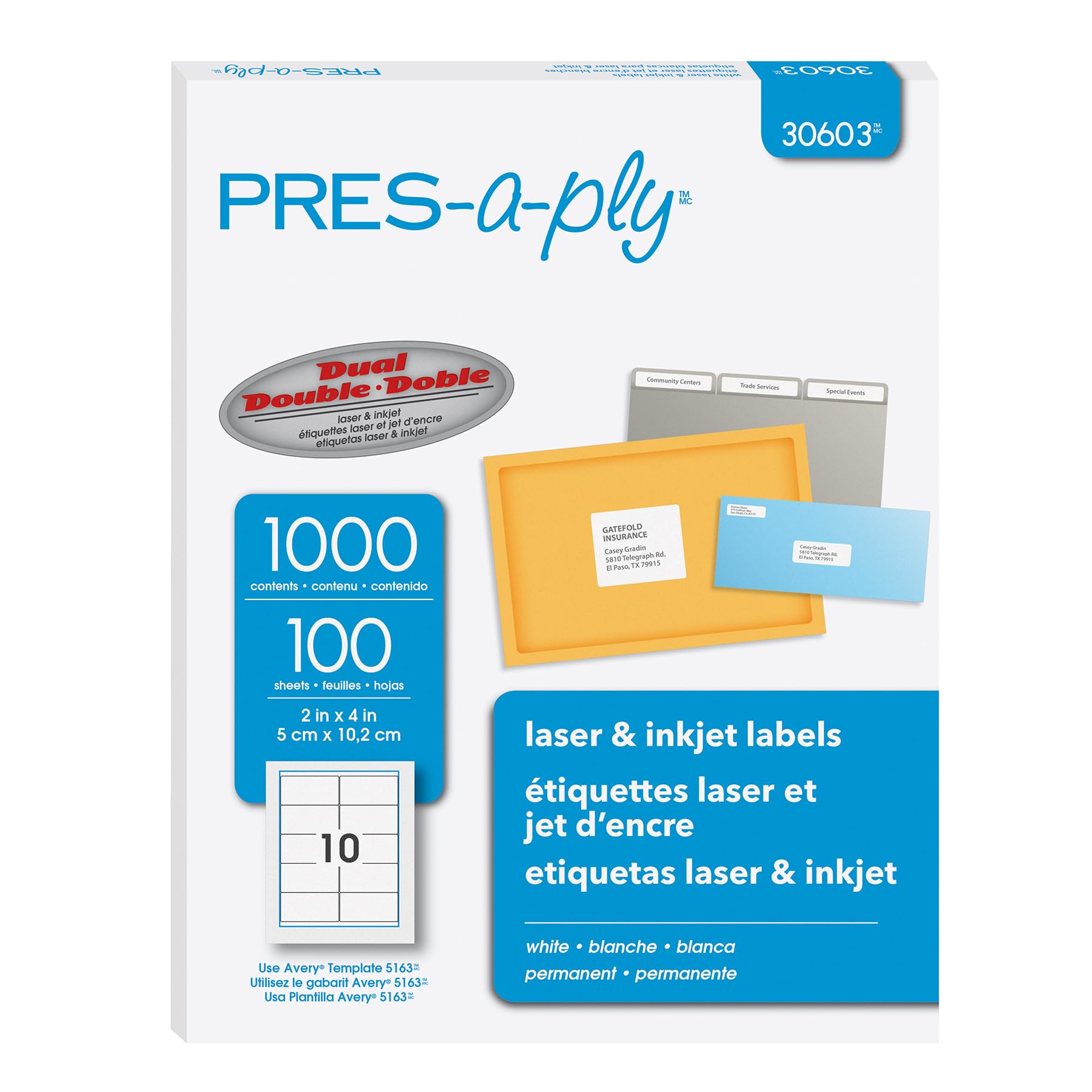 Avery Consumer Products - Etiquetas láser, envío, 5.1 cmX10.2 cm, 1000/Bx, color blanco (paquete de 1)