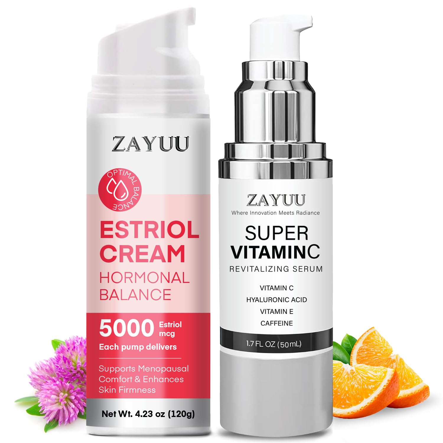 Radiance & Balance Skincare Duo for Mature Skin: Vitamin C Face Serum + Botanical Estriol Cream – Hydrating, Firming & Age-Defying Skincare Set for Women