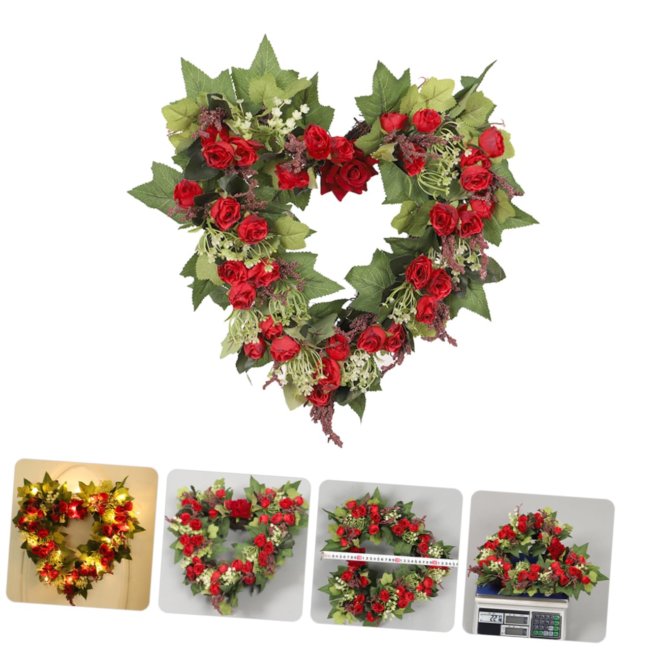 GARVALON Herzförmiger Wandbehang Kranz aus Künstlichen Rosen Valentinstag Dekoration mit Romantischer Atmosphäre und Tragbarem Design für Zuhause und Festival