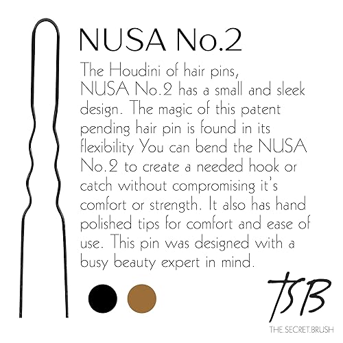 Miniatura 2 de TSB NUSA No.2 - Juego de horquillas negras flexibles de 50 a 2.0 pulgadas, estilo vintage, sujeción fuerte, diseño cómodo y elegante, puntas pulidas