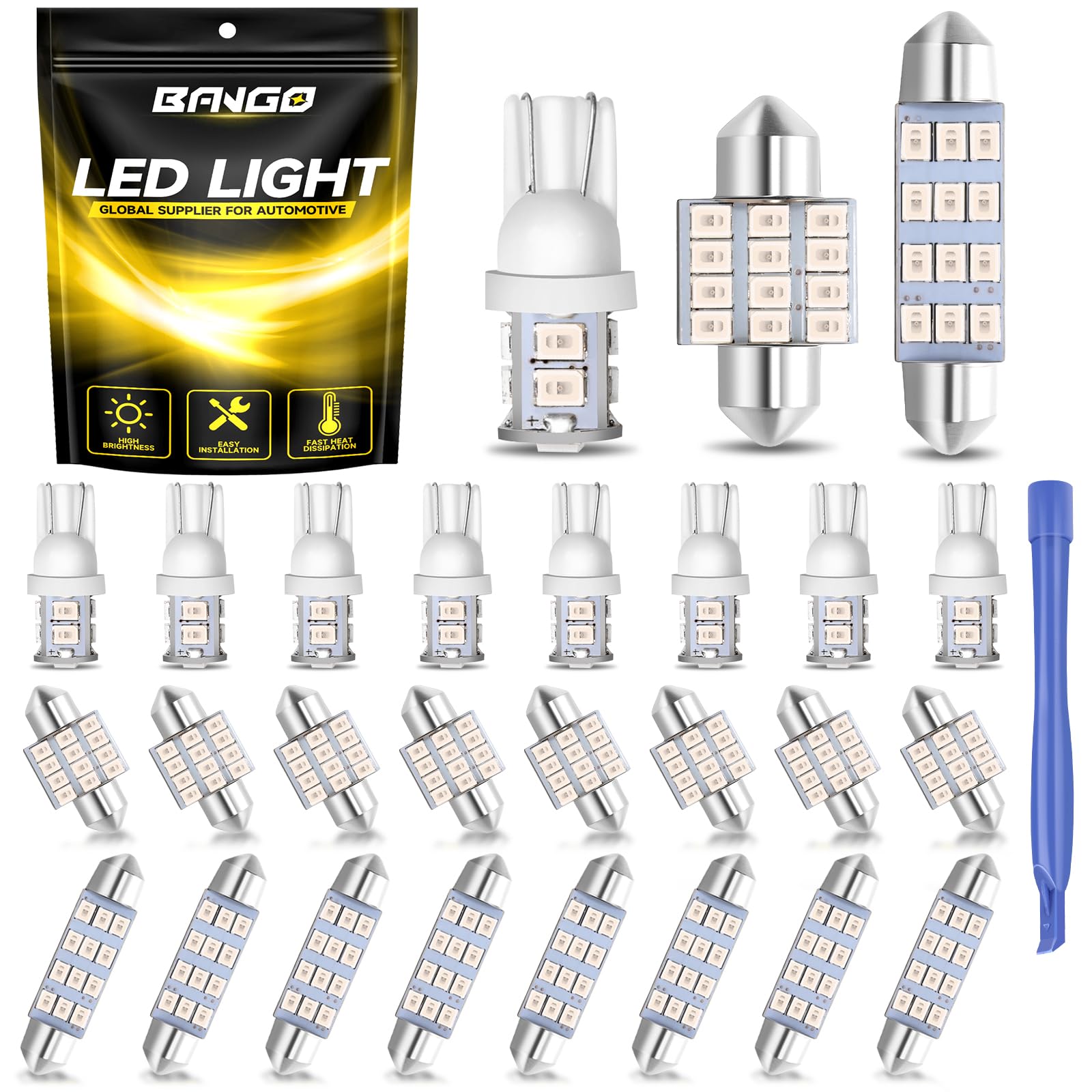 BANGO 24 Pieces Car LED Interior Light Bulbs, Non-Polarity Design with Removal Tool, Suitable for Car Dome Map Door Trunk License Plate Lights, Etc. (