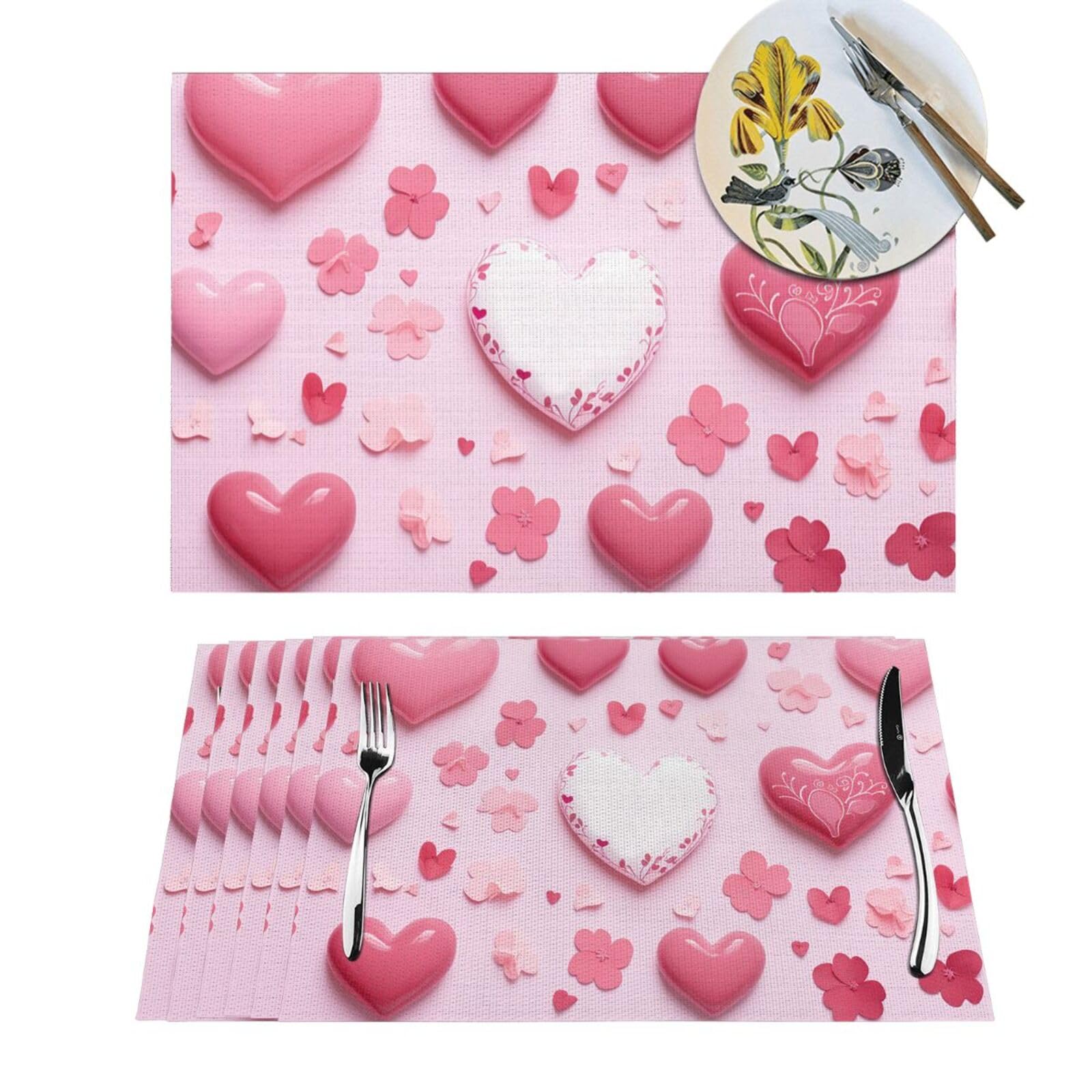 Sets de table cœur rose résistants à la chaleur et antidérapants pour cuisine