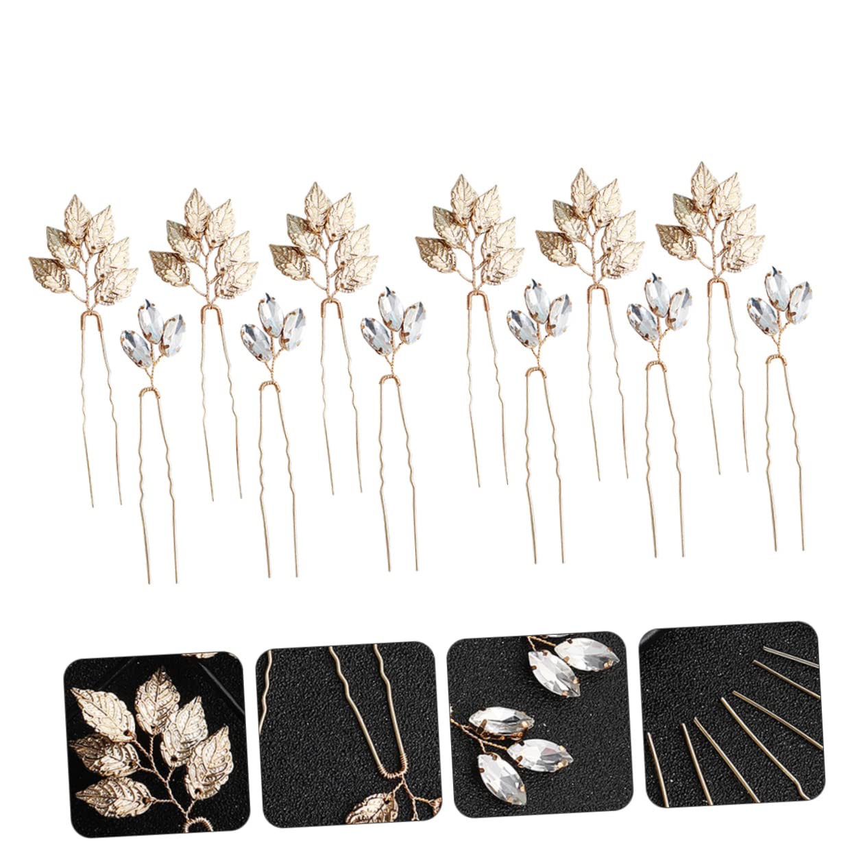 FRCOLOR 3sets Braut Hochzeit Haar Weibliche Haar Zubehör Strass Legierung Blatt Haarnadel 2packs * 3