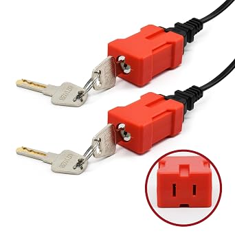 Plug Lock Electrical Cord Plug Lockout Device 2 Pack Locking Safety Lock Fits 2 and 3 Prong Plugs Electrical Shutdown Service, 2 Keys per lock-2pcs Red Keyed Differ