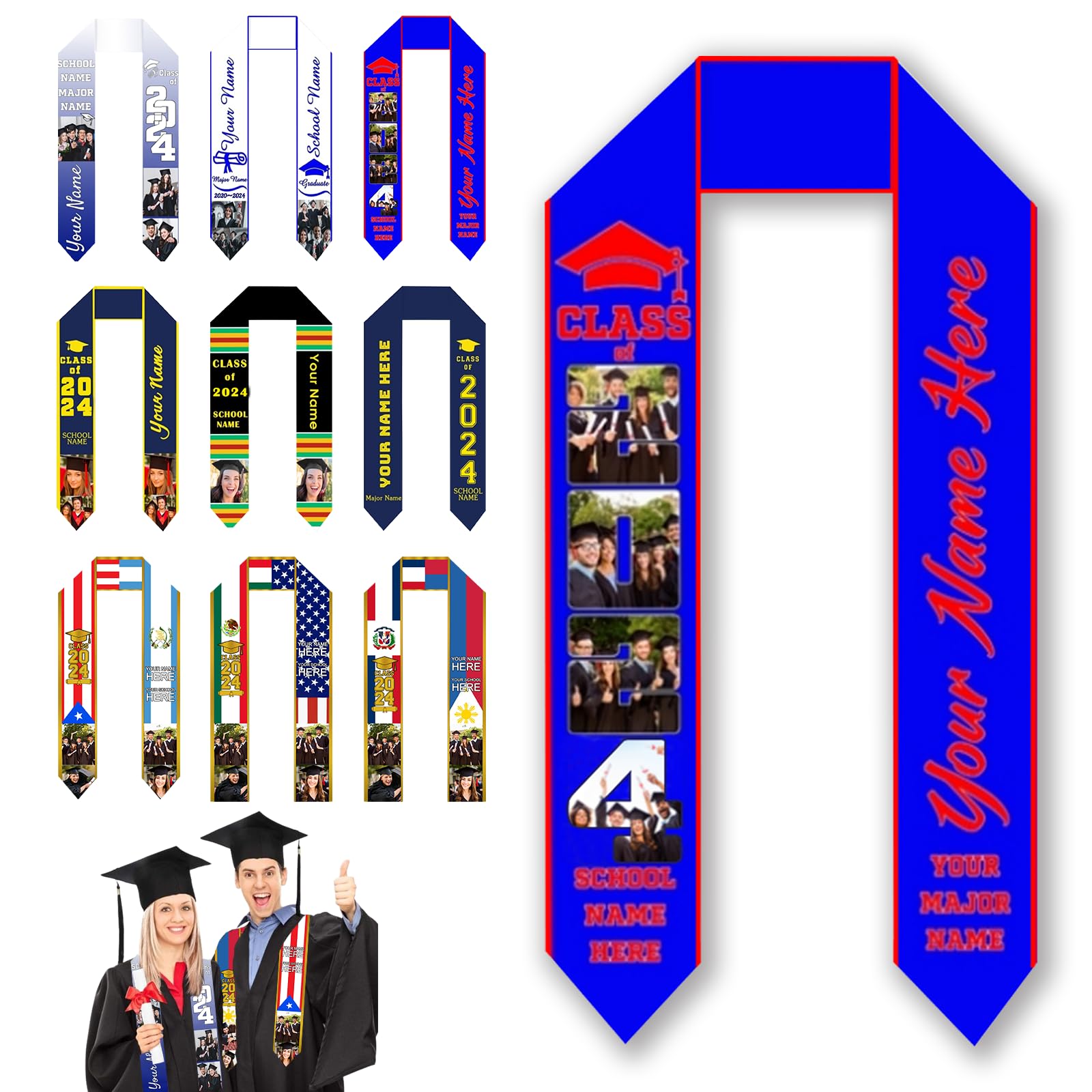 PFTPOW Custom Graduation Stole Class of 2025 Personalized Graduation Sash with Photo Name Customized Graduation Gifts