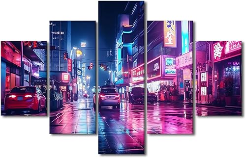 Miniatura 49 de Lienzo decorativo moderno para pared, pintura artística Cyberpunk, impresión de 5 paneles, decoración de lienzo para sala de estar para dormitorio