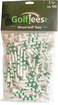 Striped Wood Golf Tees 2 3/4" - Standard Wooden Golf Tees for Men and Women with Height Indicators, Golf Accessories - 100 Pack