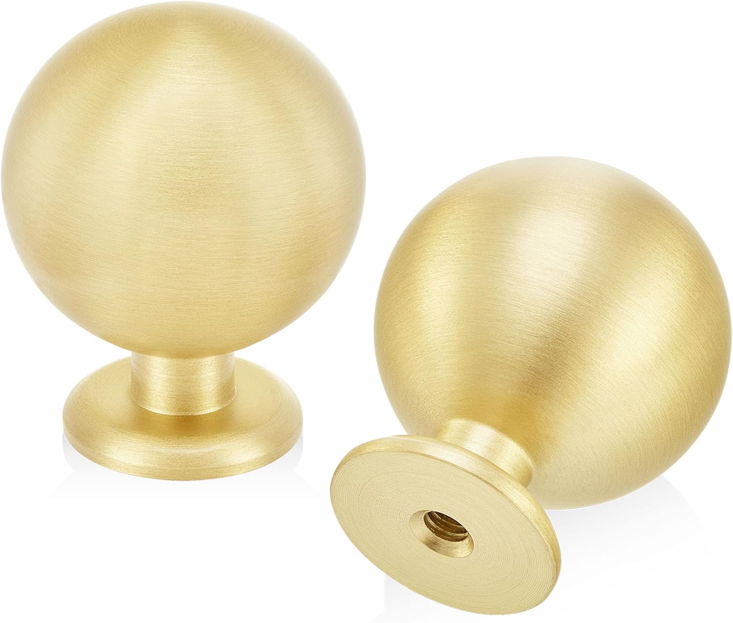 QOGRISUN 10-Pack Solid Brass Cabinet Knobs, Round Ball Gold Knobs for Dresser Drawer, 1.1-Inch Diameter, Sphere Cabinet Pulls, Brushed Brass Finish