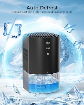 Dehumidifiers for Home, 33oz Dehumidifier for Bedroom with Auto Shutoff, Auto Defrost, Ultra-Quiet Energy Saving for Bathroom Closet Wardrobe Office RV (330sq. ft) | Ultra Quiet & Energy Saving with Auto Shut Off, Auto Defrost and Colorful Light