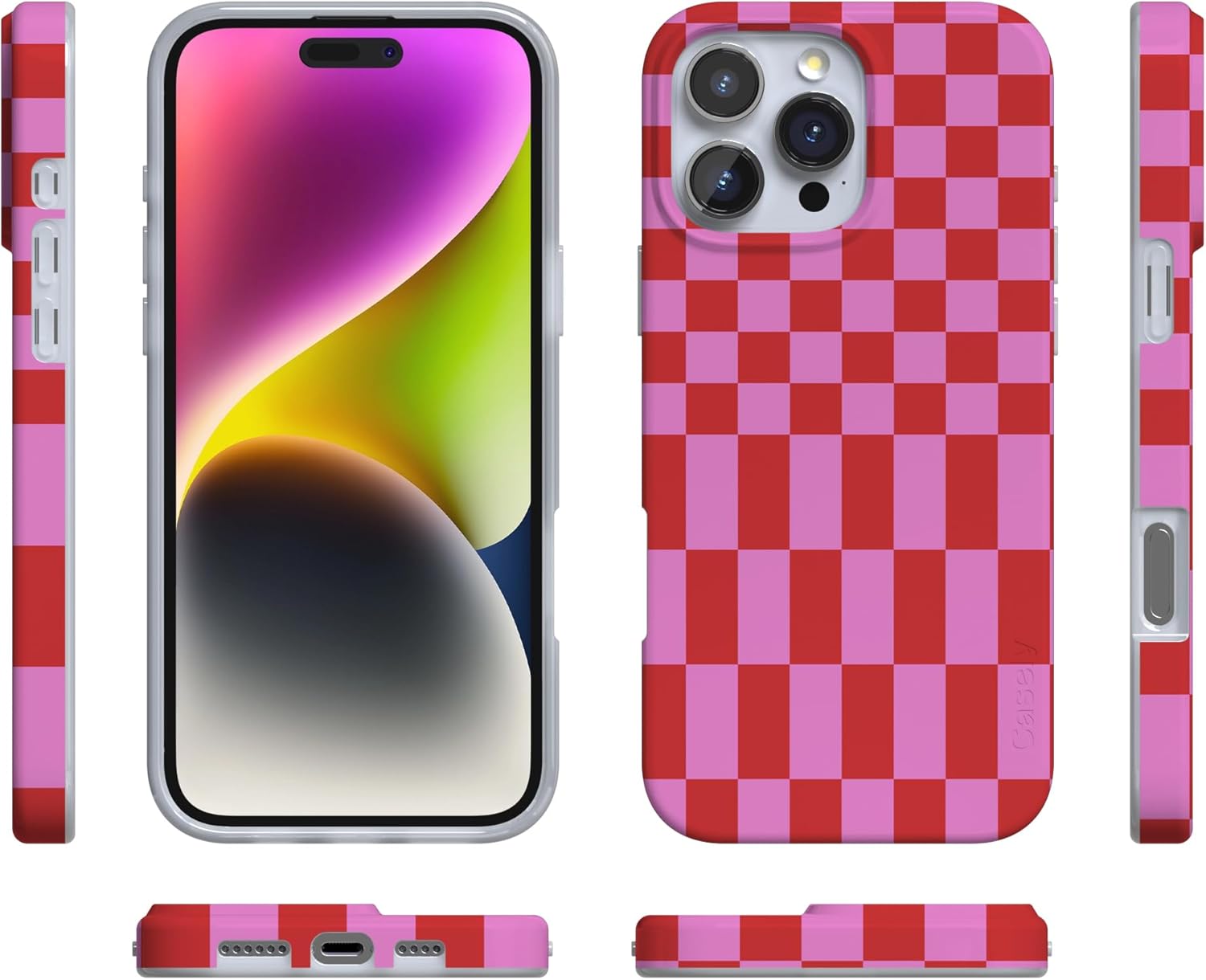 Casely iPhone 16 Pro Max Case | Vibe Check | Pink Checkerboard | Compatible with MagSafe | Classic Ultra Slim Design
