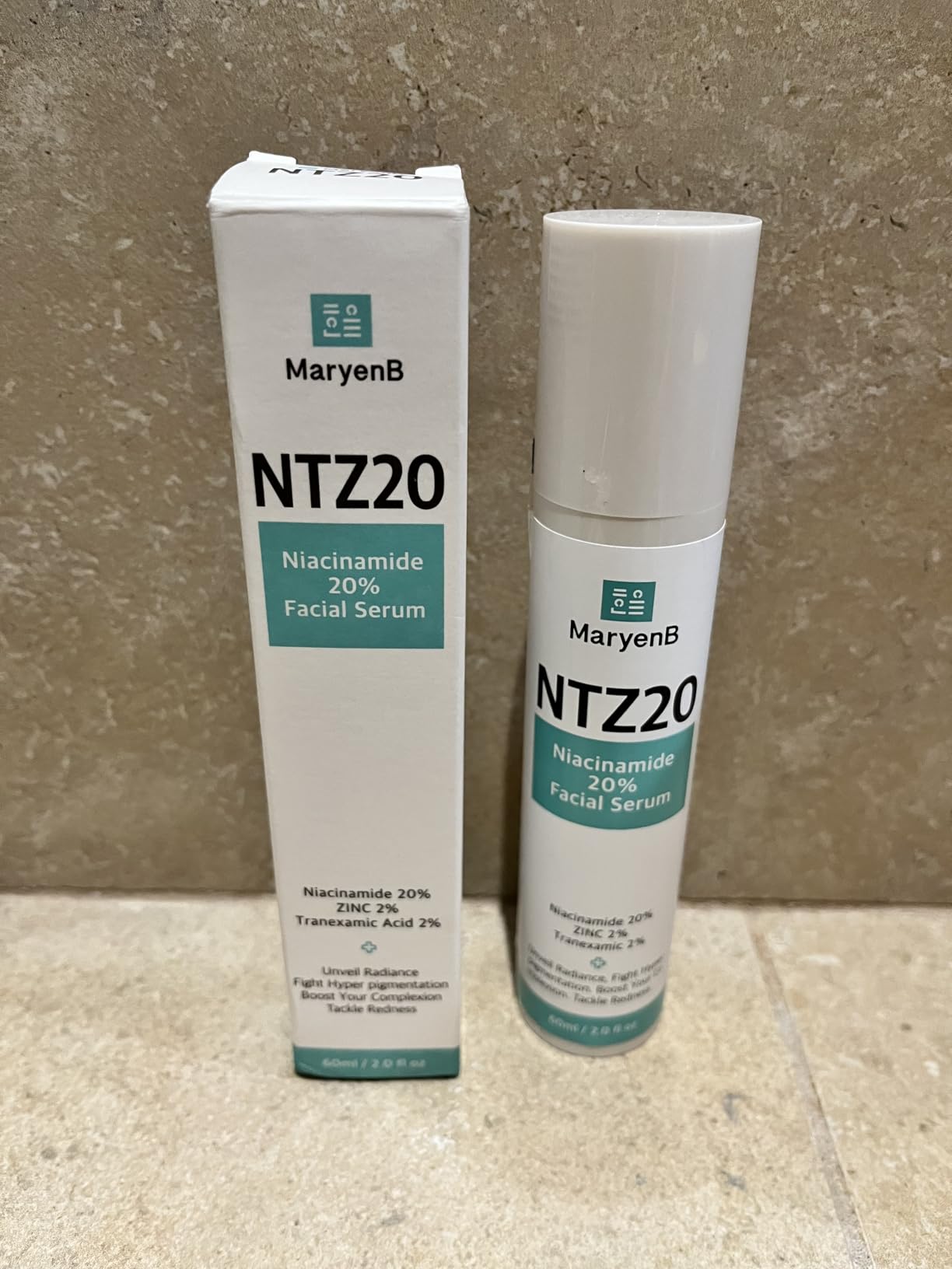 MaryenB 20% Niacinamide + 2% Tranexamic Acid + Zinc PCA Face Serum for Uneven Tone, Pores & Blemish-Prone Skin, Hydrating Facial Serum with Aloe, Green Tea, Hyaluronic Acid, 2 Fl Oz (60ml)