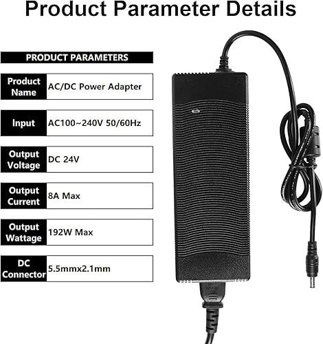 Miniatura 3 de Adaptador de fuente de alimentación de 24 V 8 A, convertidor de CA a CC de CA 100V-240V a CC 24 voltios, 8 amperios, 192 W, transformador de
