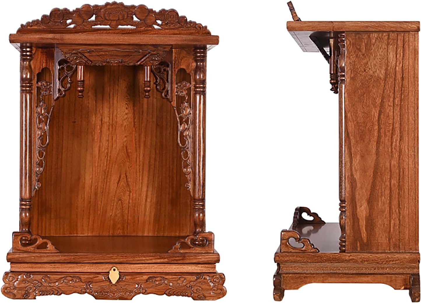 Wall Mounted Altar Cabinet, Solid Wood Buddha Altar Shelf Niche with Pull-Out Storage Panel, Chinese Cabinet Pedestal Offering Table, for Home, Temple Buddha Shrine (Walnut, 25.6 * 15.7 * 36.2in)