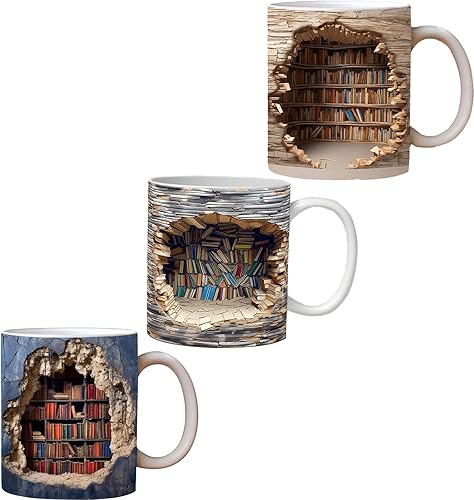 Miniatura 5 de Tofern Taza de cerámica 3D, tazas de café novedosas de cerámica, creativas tazas 3D personalizadas, diseño espacial, tazas de estantería multiusos,