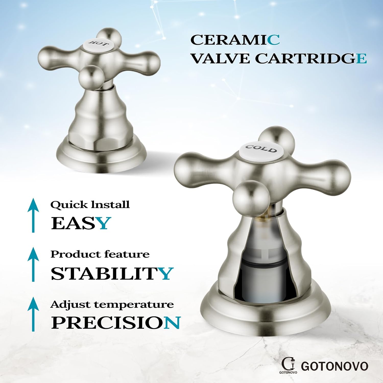 gotonovo Bathroom Faucet 3 Hole 8 Inch Widespread Bathroom Sink Faucet 2 Cross Handles Vintage Lavatory Vanity Mixer Tap with Pop Up Drain, HOT Cold Label, Brushed Nickel