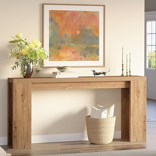 karlott 70.9-Inch Extra Long Console Table, Farmhouse Wood Sofa Table with Thickened Base, Entryway Table Behind Couch, Narrow Accent Table for Living Room, Hallway, Entrance, Foyer, Light Oak Brown