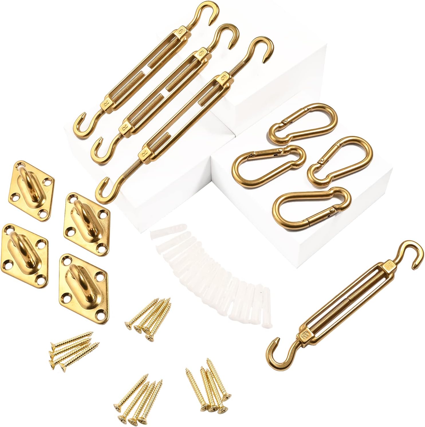 EyourlifeShade Sail Hardware Kit for Triangle Rectangle Sun Shade Sail Outdoor Installation, Heavy Duty 304 Stainless Steel Hardware, 44Pcs