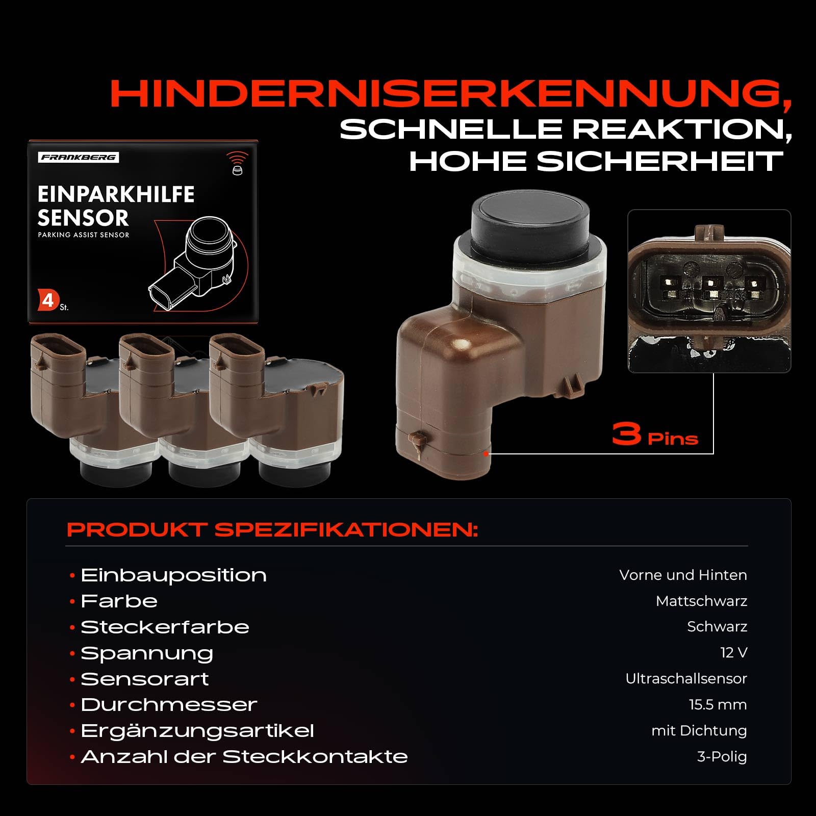 Frankberg 4x Parksensor Einparkhilfe Vorne Hinten Replace# 66209270495