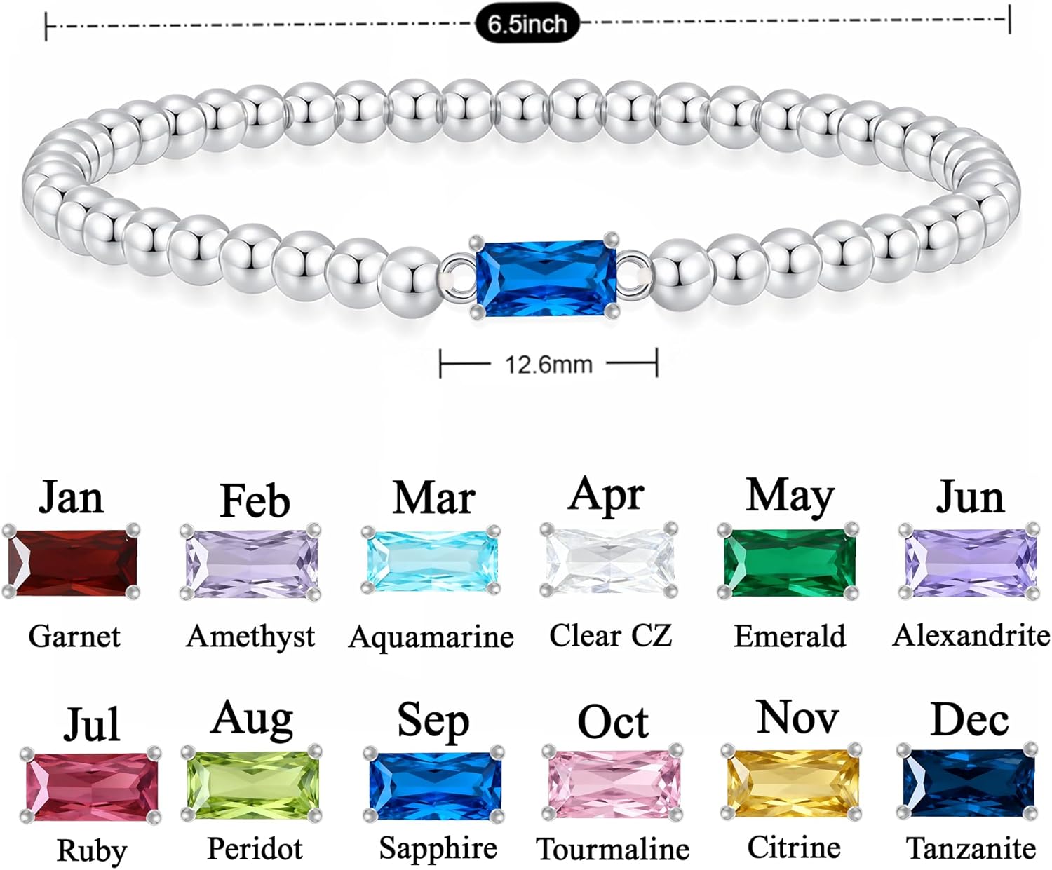 Dainty Birthstone Bracelets for Women - 14K Gold Plated/Silver Bead Bracelets for Women Elastic Gold Bracelet Stackable Bead Stretch Friendship Bracelet Stack for Best Friend Couples Valentines Birthday Gifts Jewelry - Image 6