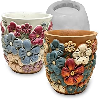 Wehous Floral Embossed Jar Resin Molds, Blossom Flower Silicone Candle Holder Succulent Pot Molds for Epoxy Resin Concrete Cement, Unique Jewelry Trinket Box Storage Container Resin Casting Decor Mold