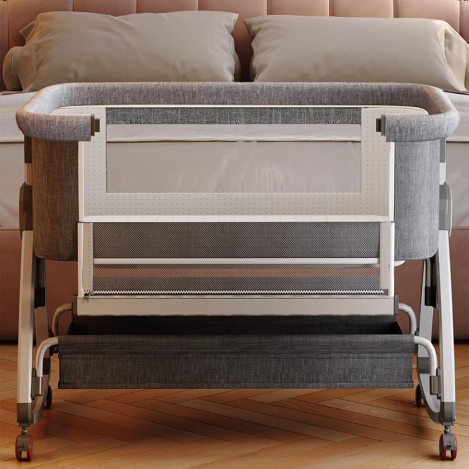 Letto Culla Cododo Bebe, dormire insieme in tutta sicurezza, materasso in fibra di cocco, tavolino, facile da montare e piegare, lettino portatile per neonato (bianco)