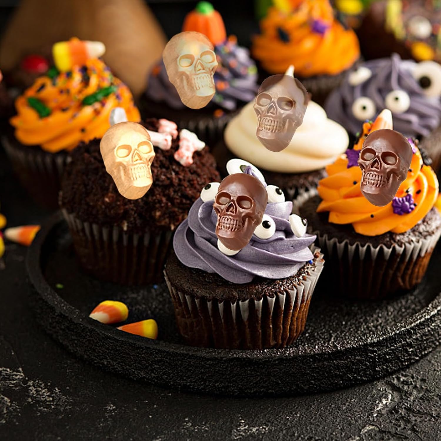 Halloween Skull Silicone Molds, 2PCS Halloween Skull Chocolate Molds, 10-Cavity Skull Silicone Molds for Gummy, Jelly, Ice Cube, Cupcakes Decorations
