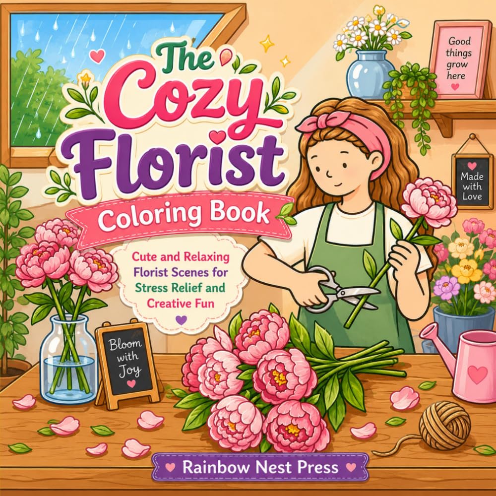 The Cozy Florist Coloring Book: Cute and Relaxing Florist Scenes for Stress Relief and Creative Fun