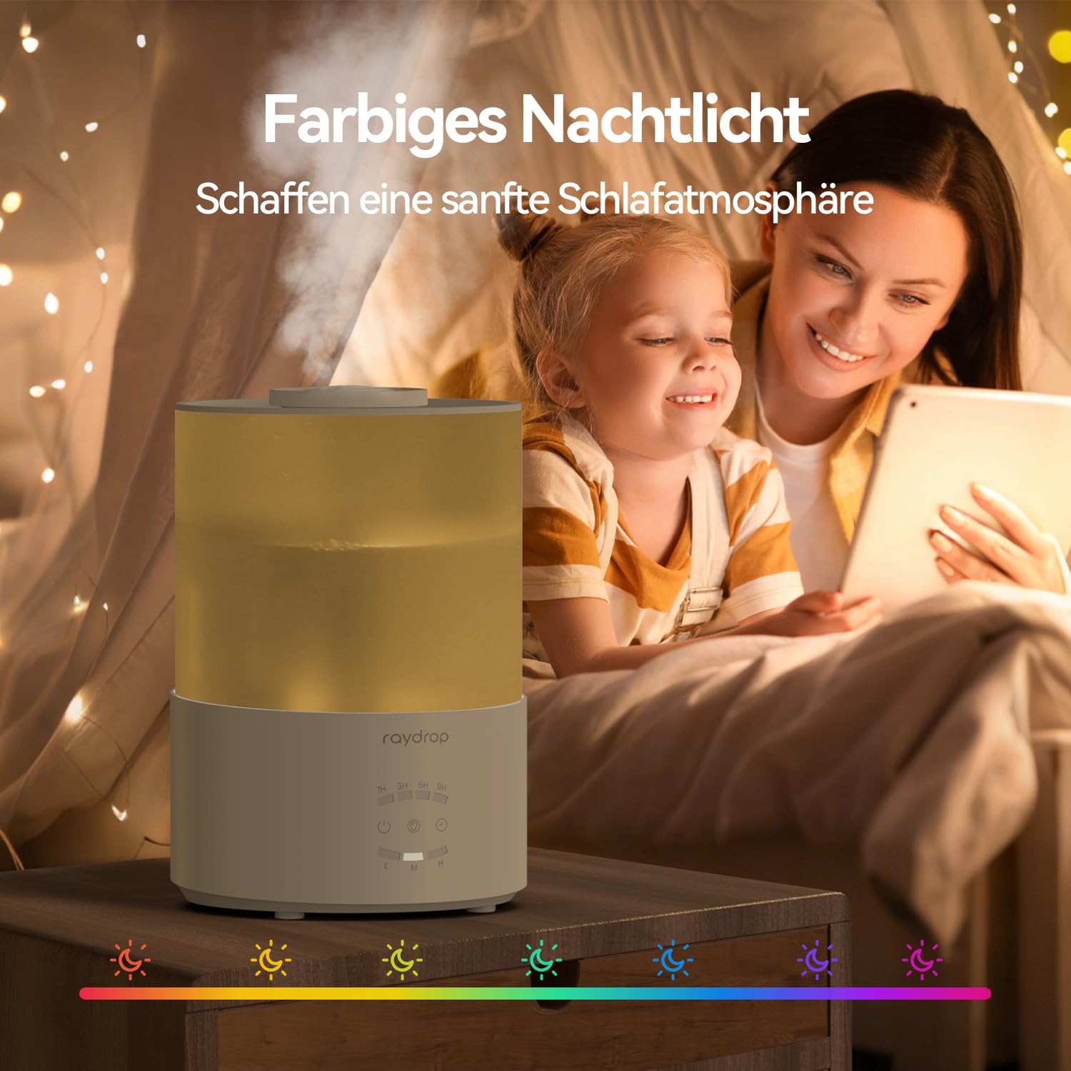 raydrop Luftbefeuchter 3L Ultraschall Cool Mist Top-Fill für große Räume Aroma Diffusor LED-Licht Timer Auto-Abschaltung