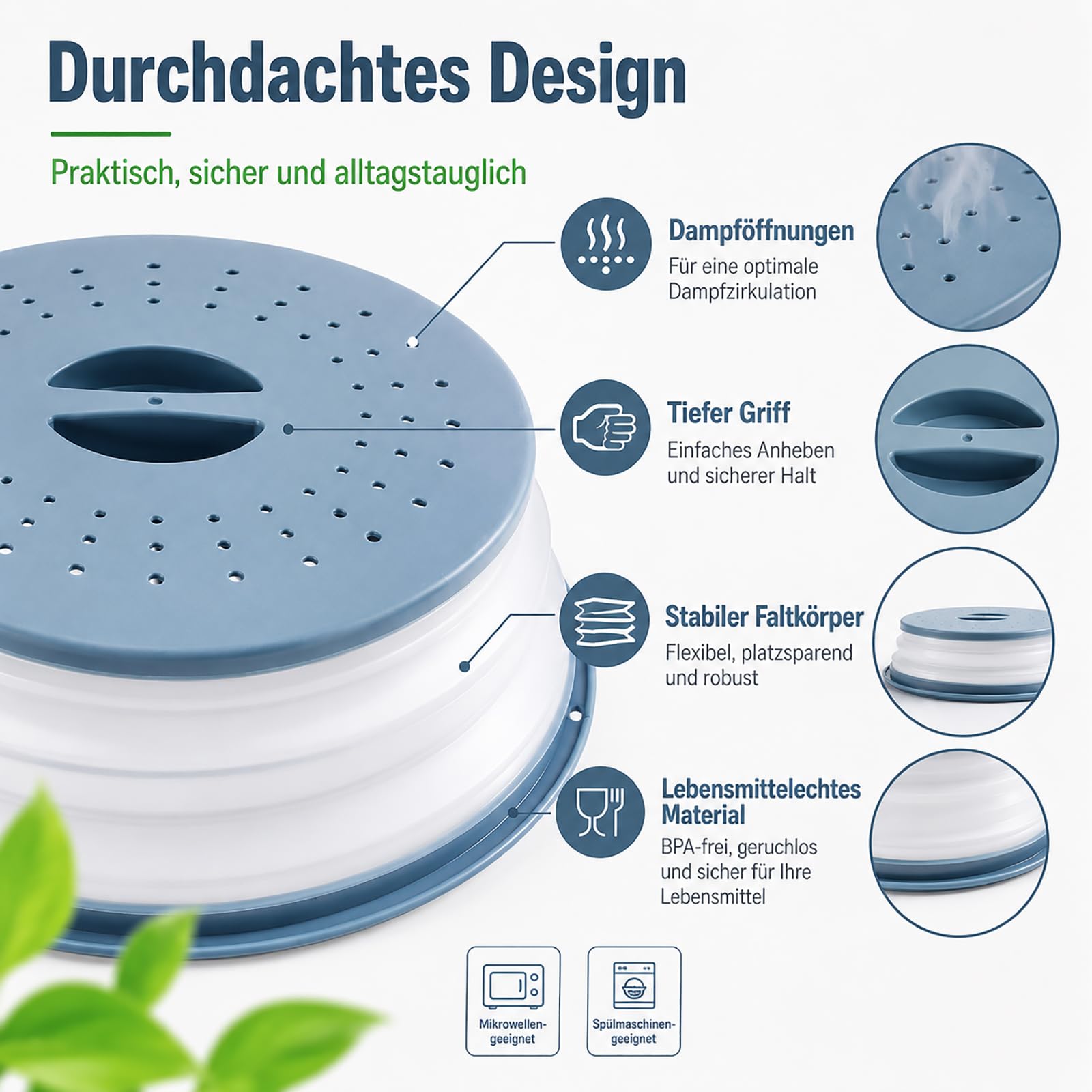 2 Piezas Tapa Microondas Plegable Con Ganchos, Para Salpicaduras, Frutas, Verduras (Gris, Azul)
