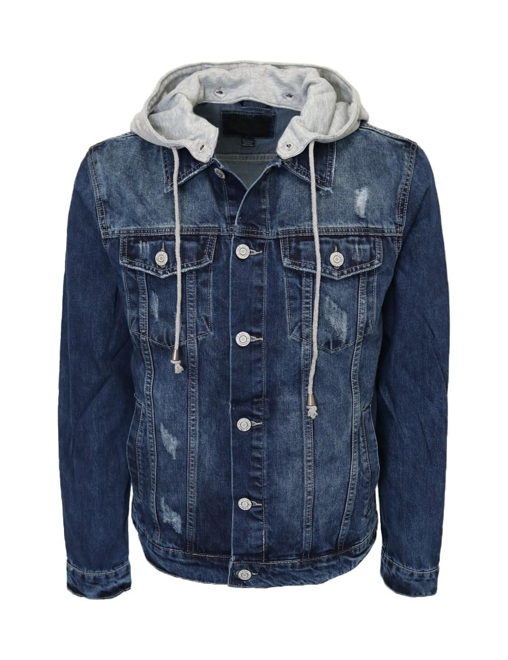 Men's Distressed Denim Jacket Ripped Jean Jacket (US, Alpha