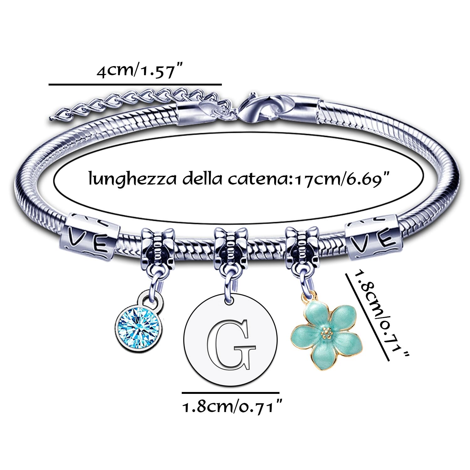 Bracciale Donna Ragazza Amica Sorella Compleanno Natale Ispirazione Regali Regolabili Ciondolo Con Lettera A-Z Colore Argento Bracciale Gioielli per Donne Ragazze