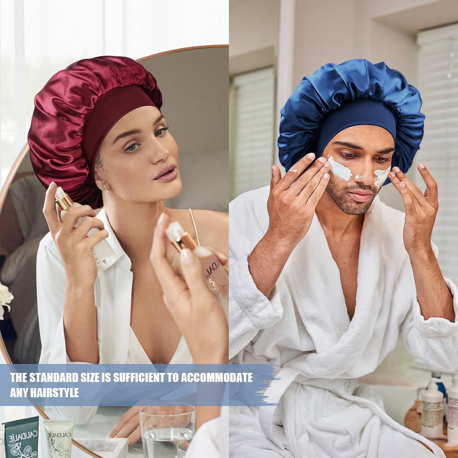 Satin Silk Bonnet for Sleeping, Double Layer Silk Sleep Cap for Men & Women, Soft Satin Lined Bonnet for Curly Hair - Image 6