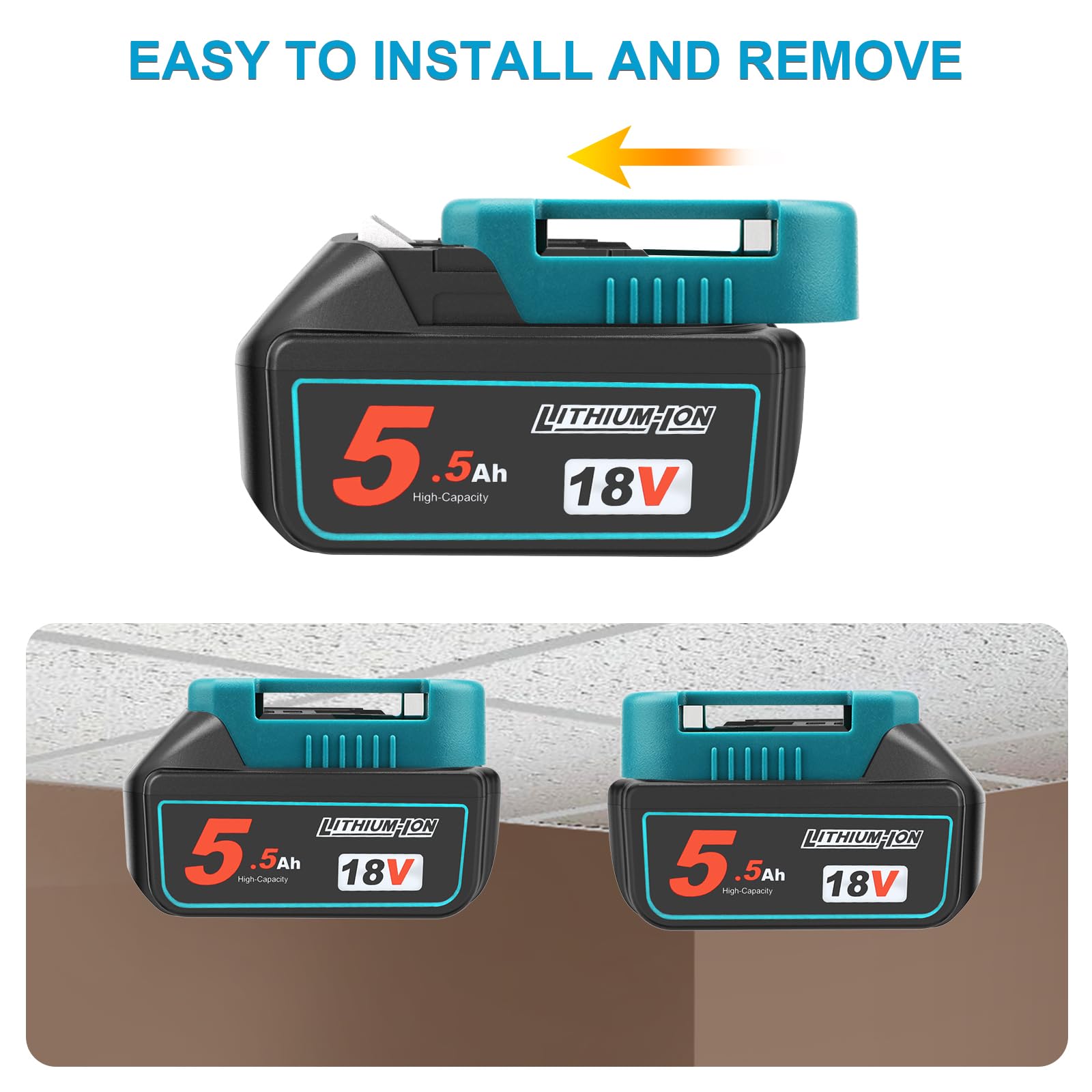 QUPERR Lot de 2 batteries de rechange 5500 mAh pour Makita 18 V - Haute capacité - Compatible avec batterie Makita Lithium-Ion LXT - Compatible avec les outils sans fil BL1850 BL1850B BL1840 BL1830
