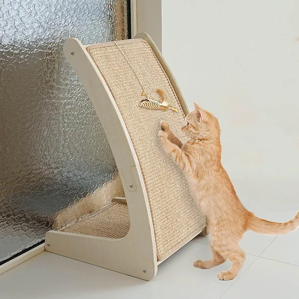 Aberatail Cat Scratcher, Curved Scratching Board for Indoor Cats, Protecting Furniture Scratch Pad, Floor Mounted Scratching with Mouse Toy, Catnip