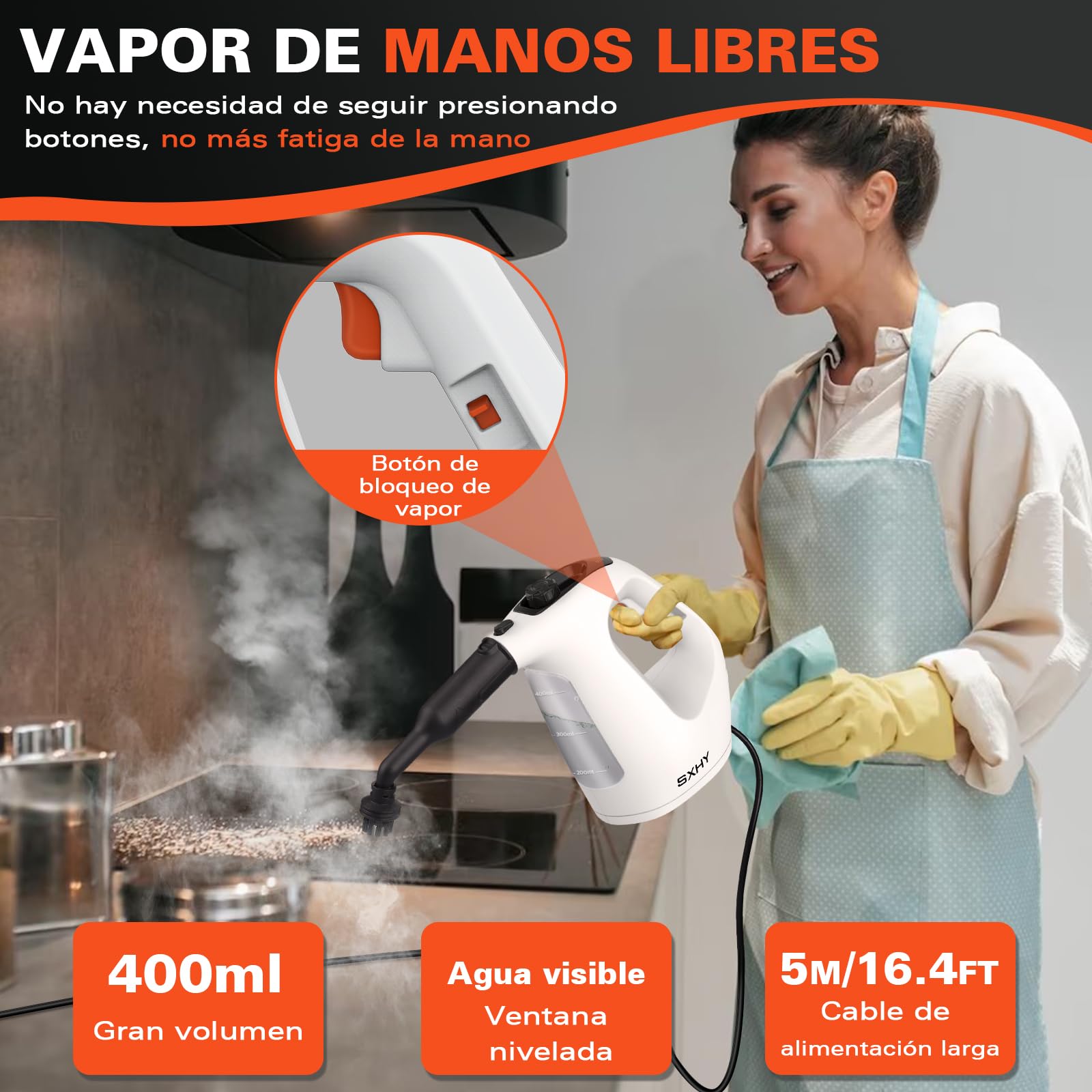 Limpiador de vapor portátil, limpiador de vapor doméstico multifuncional, tanque de agua transparente, juego de accesorios de 11 piezas, adecuado para grasa de cocina, sofás, baños, etc.