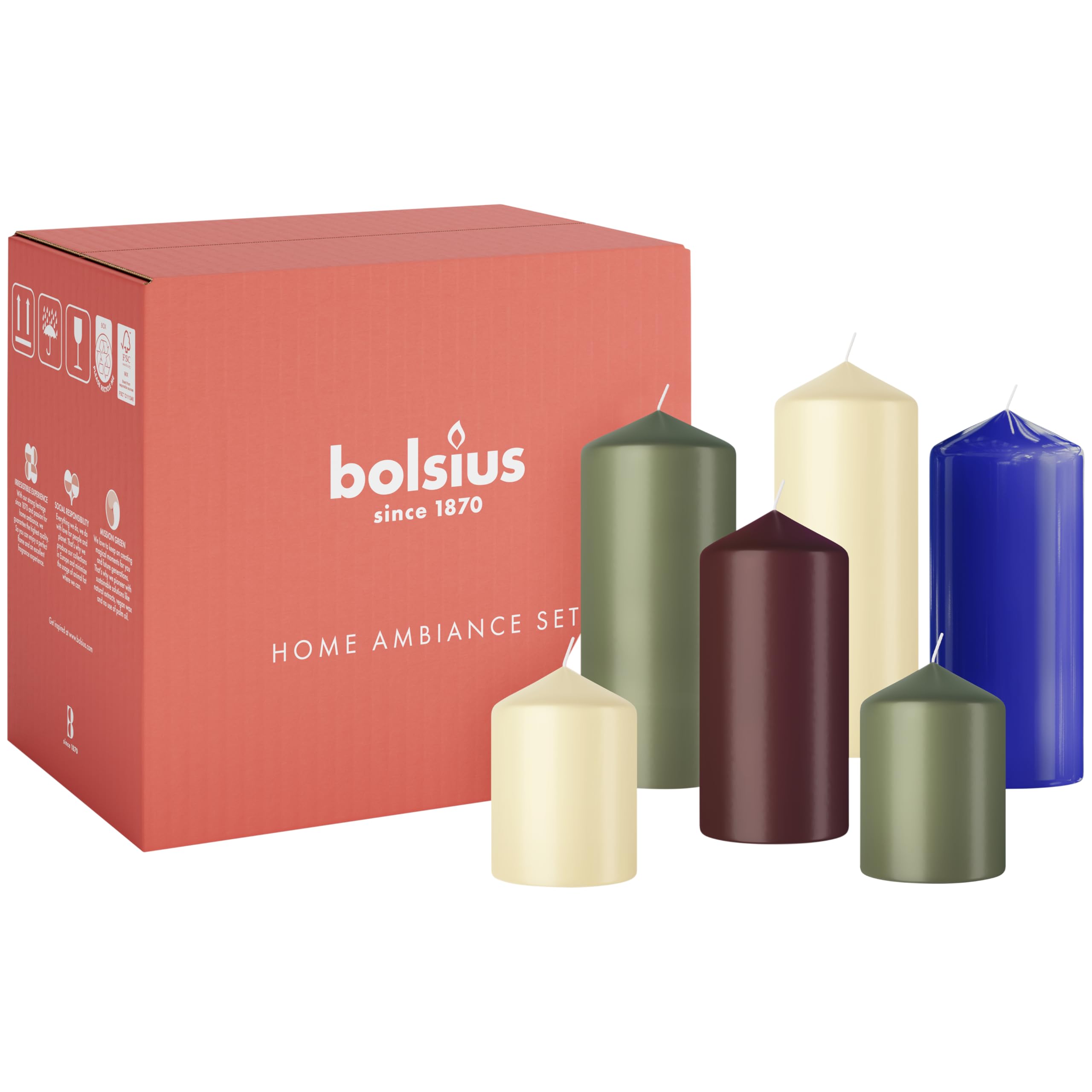 Bolsius - Candle Set - Playful Classics - 6 Candles - Decorative Candles - Contains Natural Plant Wax - Palm Oil Free