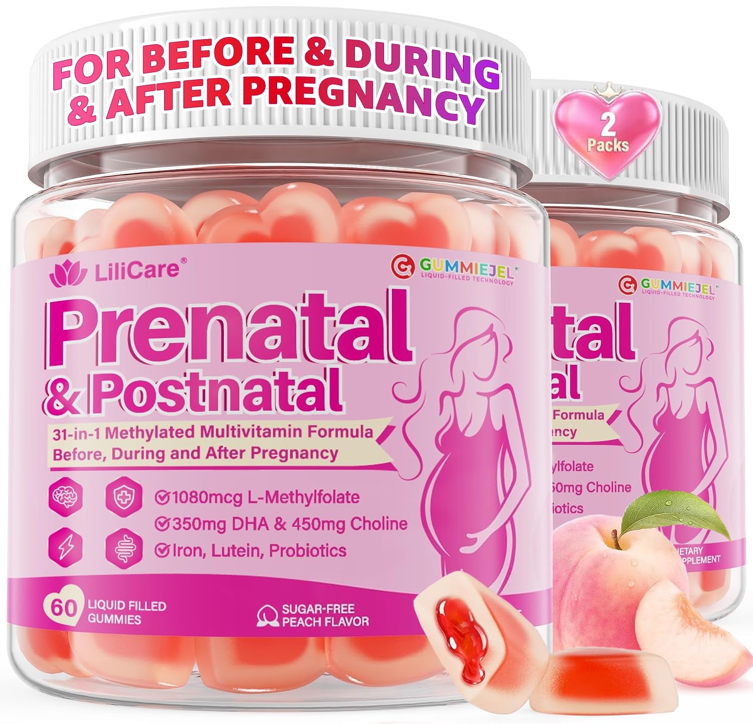 Prenatal Gummies for Women w/ 1080mcg Methylfolate Iron Vegan DHA Choline — Amazon image 10